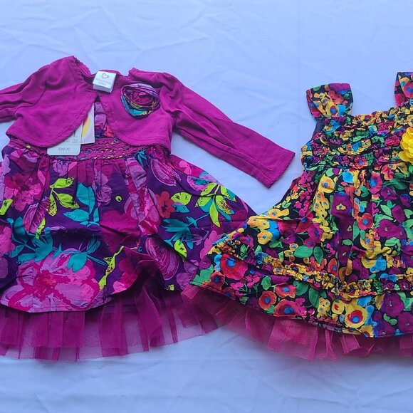 Youngland Baby Girl Floral Dresses & Jackets – Pink, 12M, Lot of 4pcs, Nwt - Picture 1 of 7